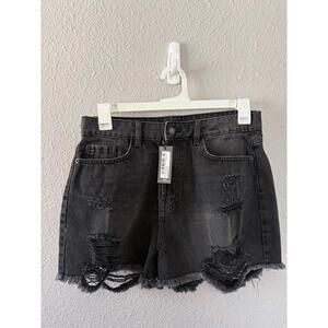 NWT Pretty Little Thing Distressed High Rise Black Shorts size US 8. Waist is 15